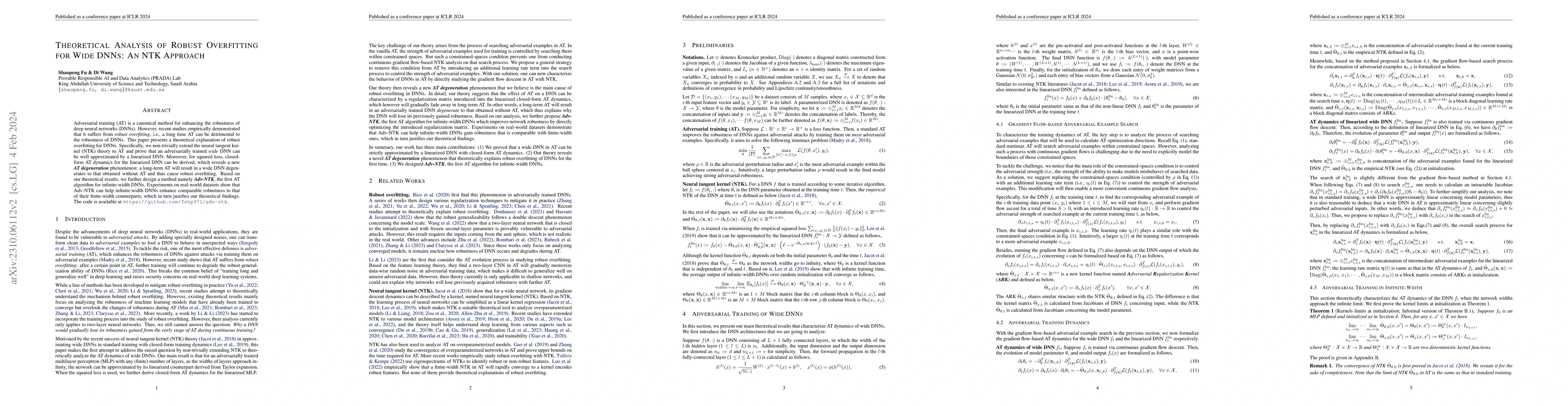 Thumbnail for Theoretical Analysis of Robust Overfitting for Wide DNNs: An NTK
  Approach