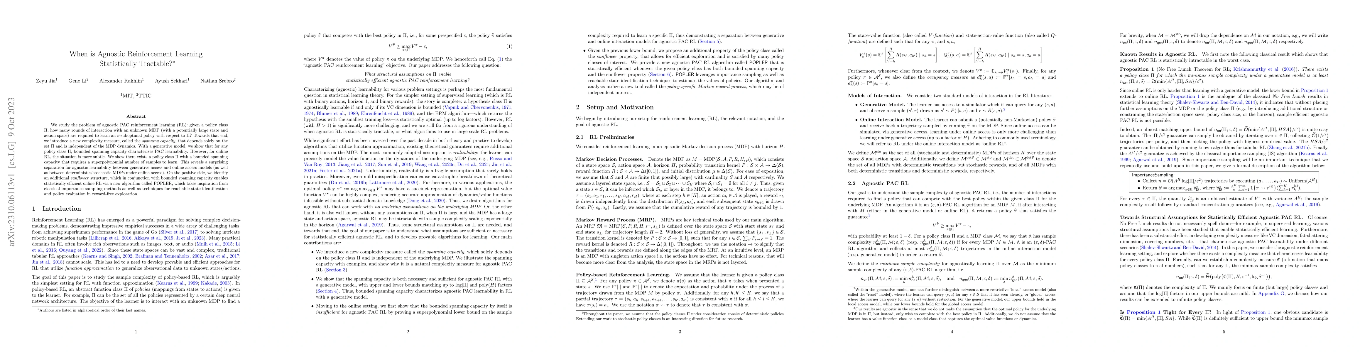 Thumbnail for When is Agnostic Reinforcement Learning Statistically Tractable?