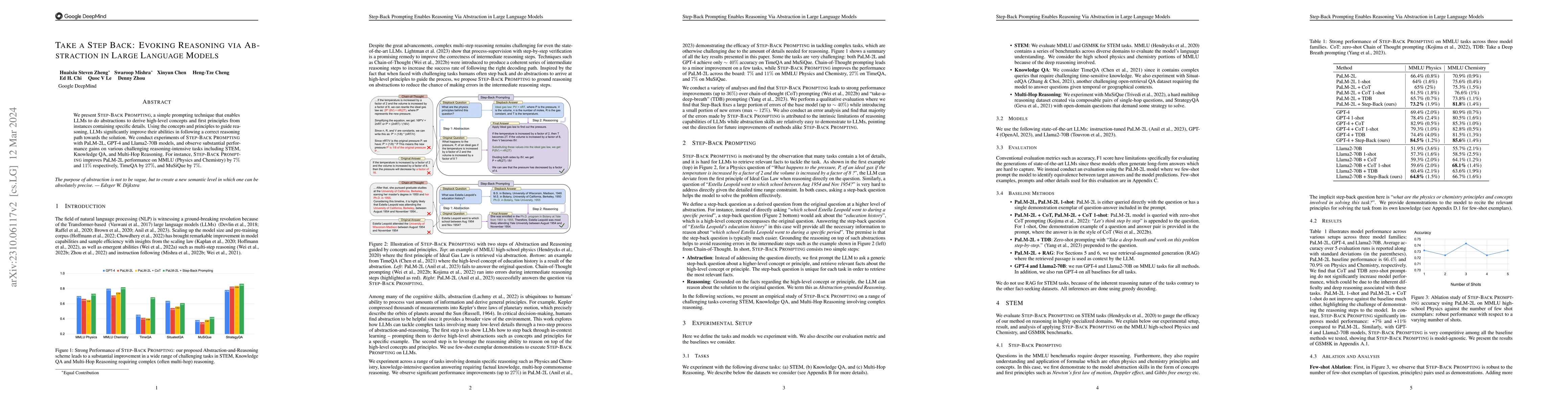 Thumbnail for Take a Step Back: Evoking Reasoning via Abstraction in Large Language
  Models