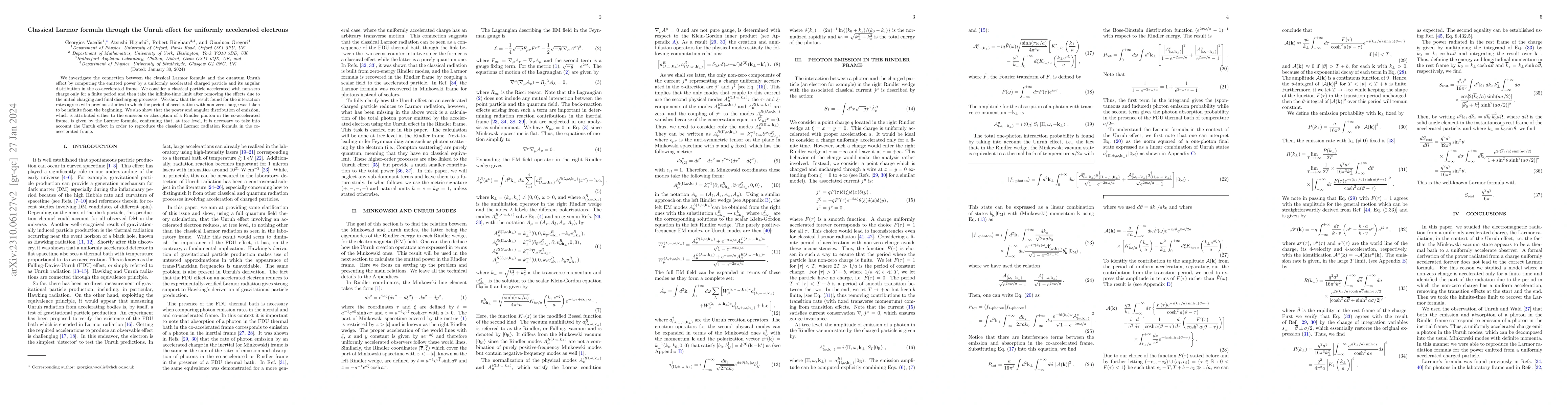 Thumbnail for Classical Larmor formula through the Unruh effect for uniformly
  accelerated electrons