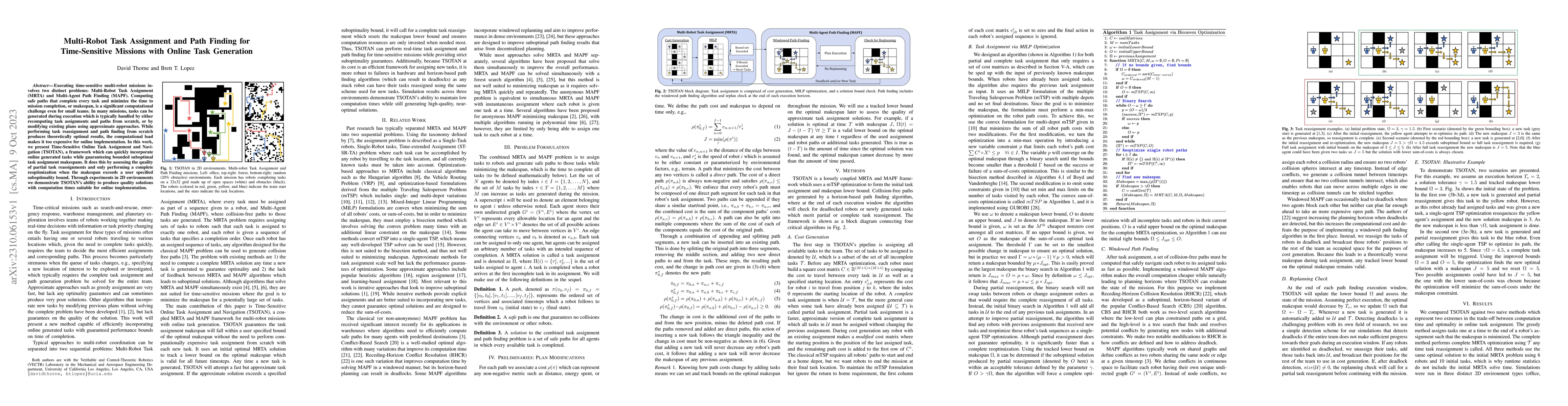 Thumbnail for Multi-Robot Task Assignment and Path Finding for Time-Sensitive Missions
  with Online Task Generation