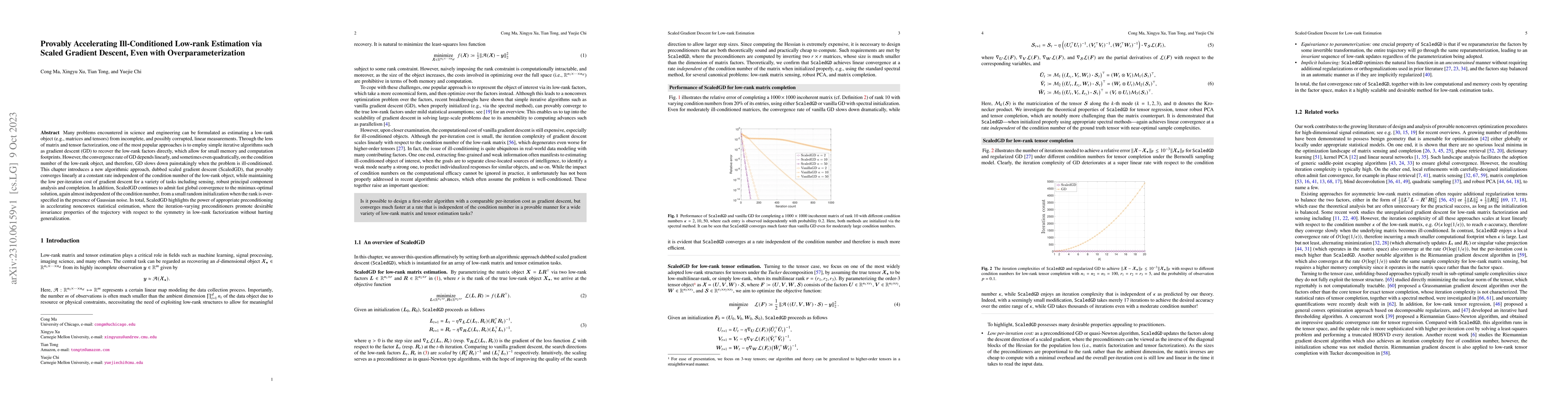 Thumbnail for Provably Accelerating Ill-Conditioned Low-rank Estimation via Scaled
  Gradient Descent, Even with Overparameterization