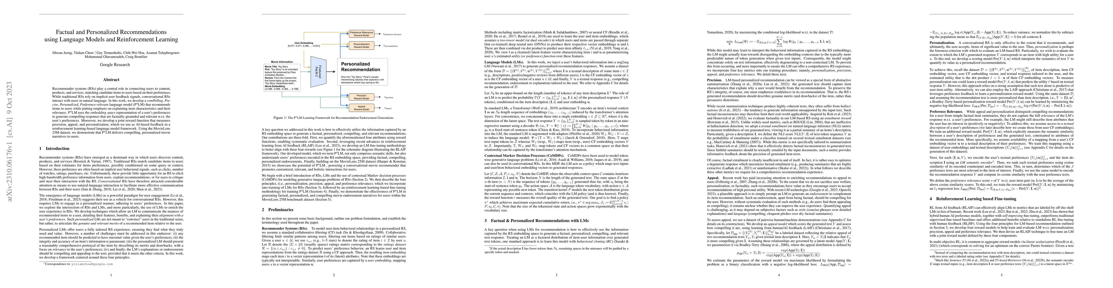Thumbnail for Factual and Personalized Recommendations using Language Models and
  Reinforcement Learning