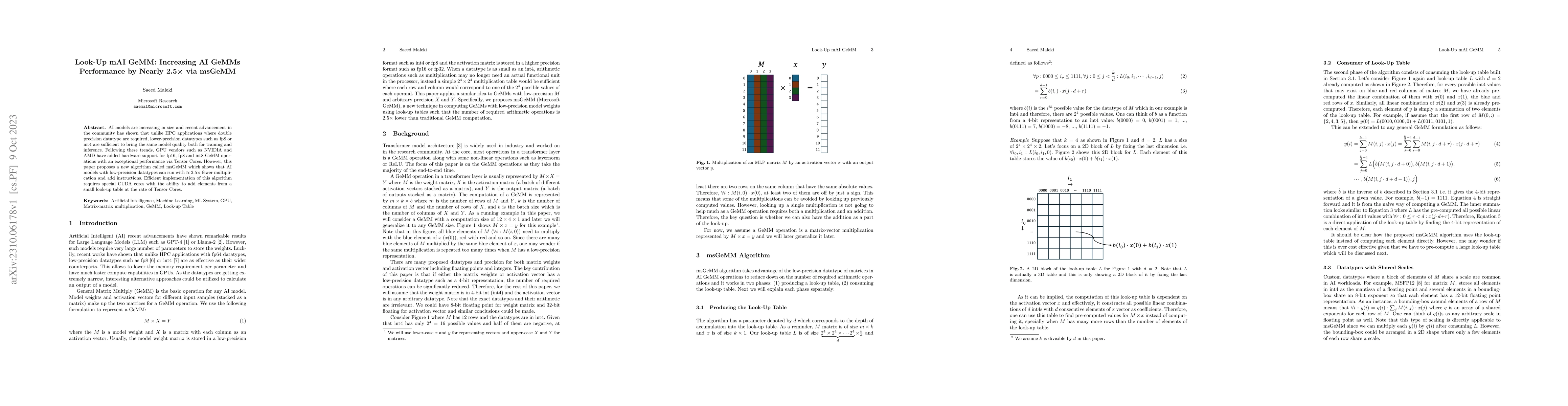 Thumbnail for Look-Up mAI GeMM: Increasing AI GeMMs Performance by Nearly 2.5x via
  msGeMM