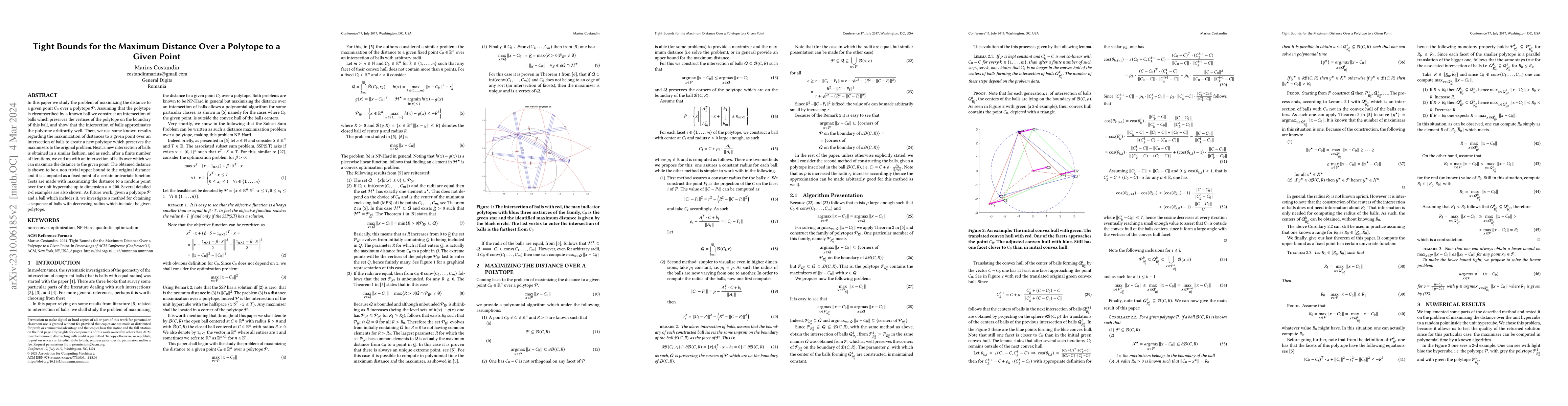 Thumbnail for Tight Bounds for the Maximum Distance Over a Polytope to a Given Point