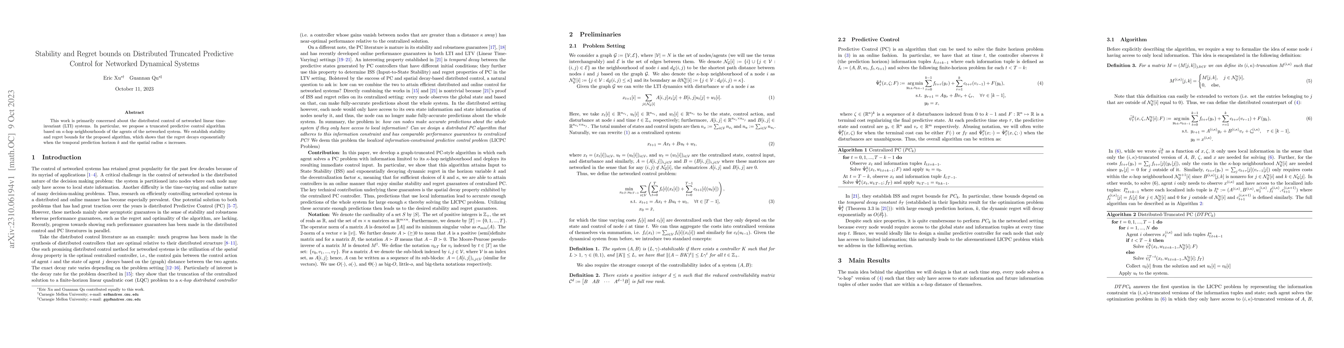 Thumbnail for Stability and Regret bounds on Distributed Truncated Predictive Control
  for Networked Dynamical Systems