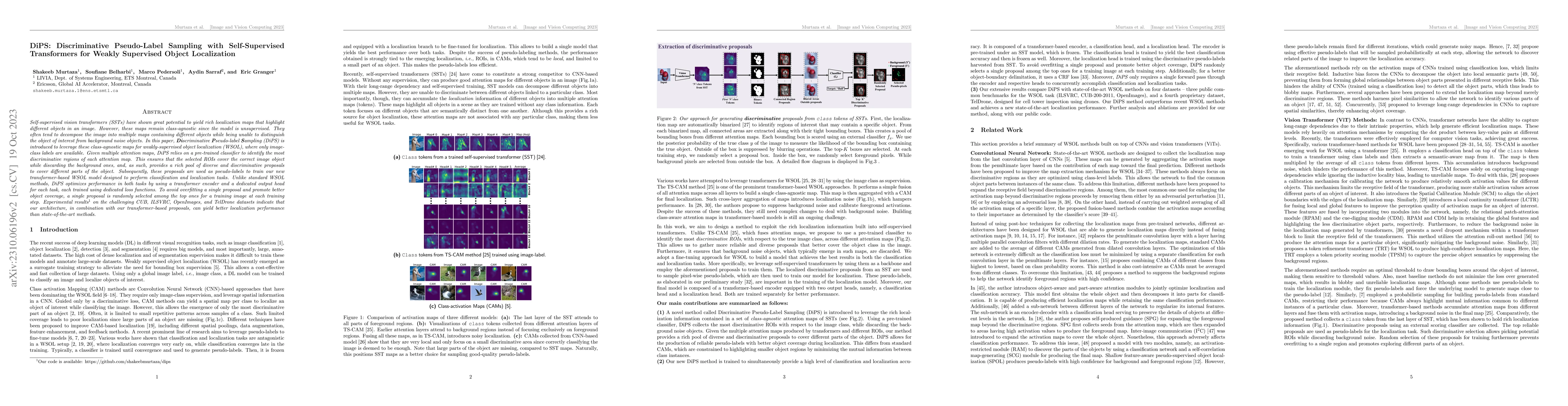 Thumbnail for DiPS: Discriminative Pseudo-Label Sampling with Self-Supervised
  Transformers for Weakly Supervised Object Localization