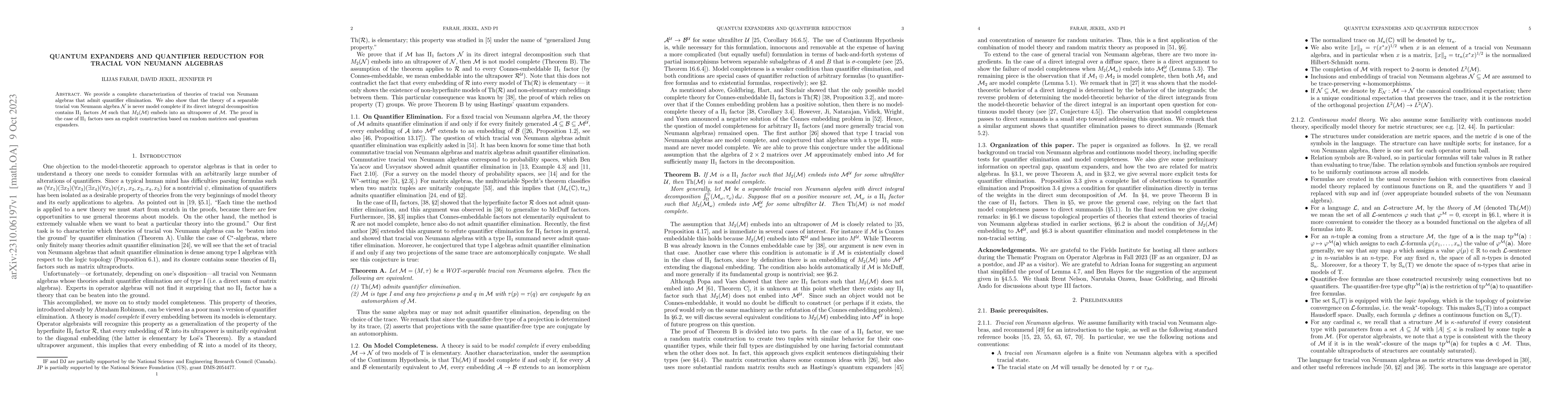 Thumbnail for Quantum Expanders and Quantifier Reduction for Tracial von Neumann
  Algebras