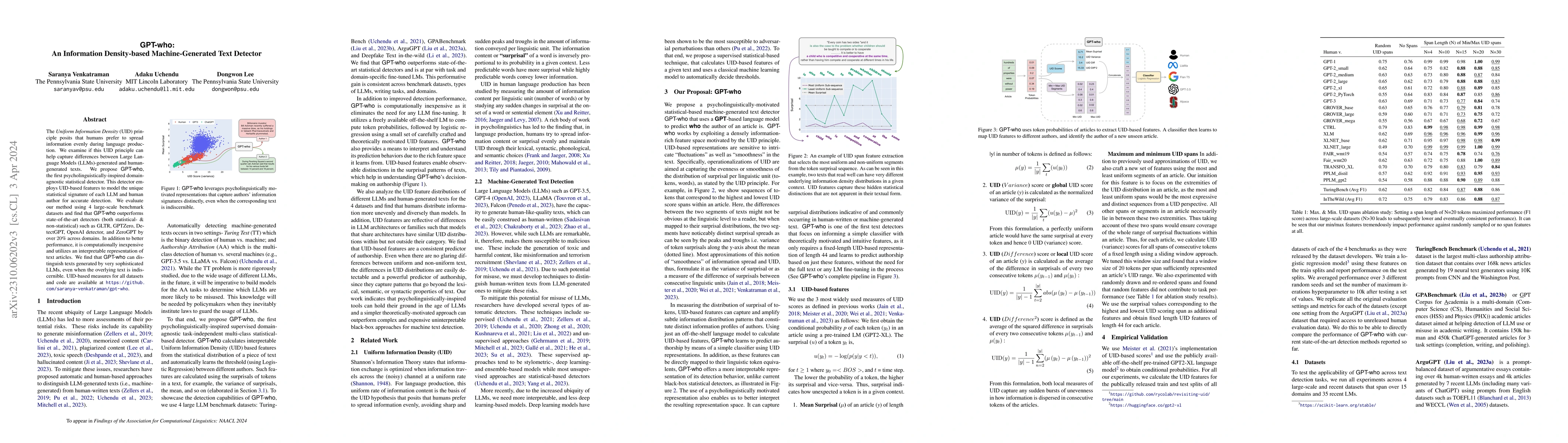 Thumbnail for GPT-who: An Information Density-based Machine-Generated Text Detector