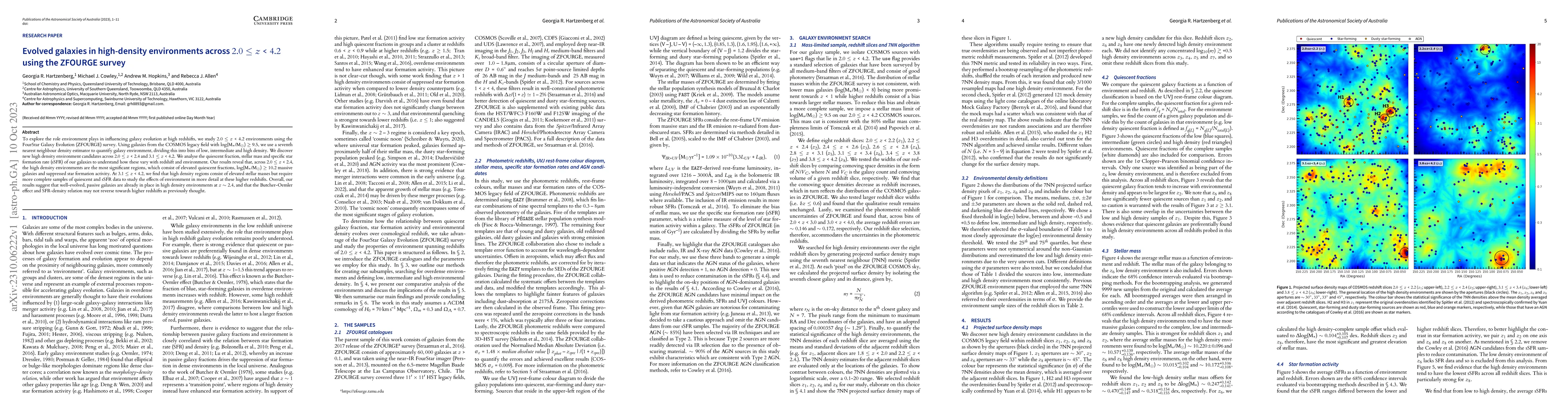 Thumbnail for Evolved galaxies in high-density environments across $2.0\leq z<4.2$
  using the ZFOURGE survey