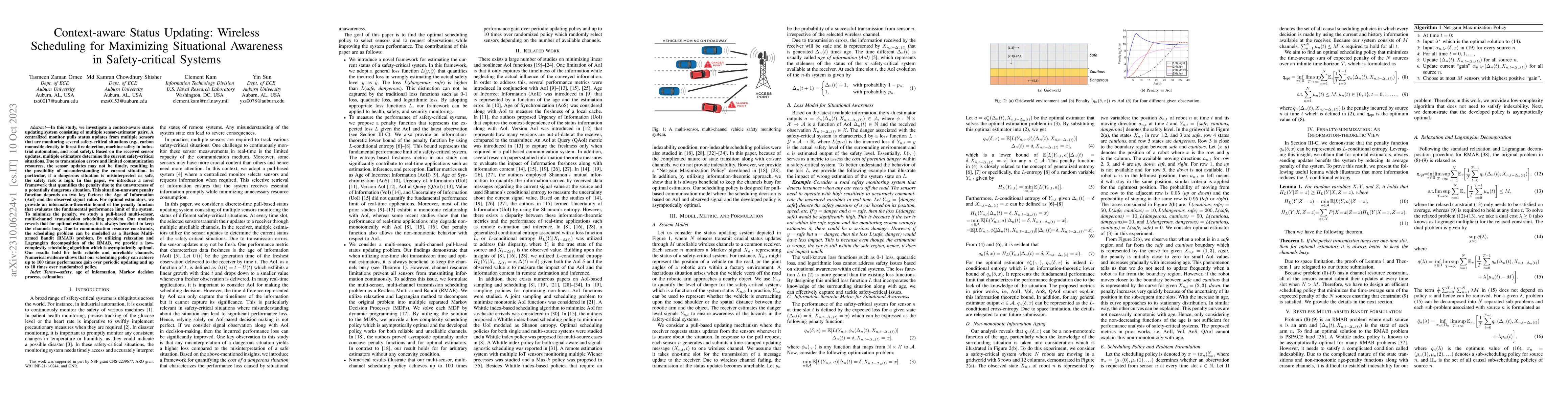 Thumbnail for Context-aware Status Updating: Wireless Scheduling for Maximizing
  Situational Awareness in Safety-critical Systems