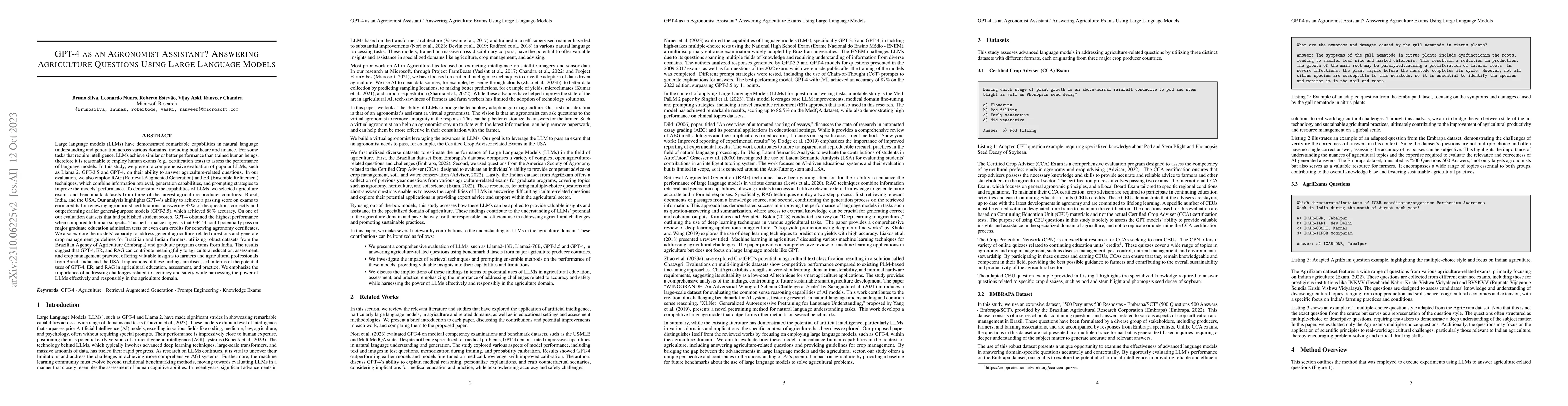 Thumbnail for GPT-4 as an Agronomist Assistant? Answering Agriculture Exams Using
  Large Language Models