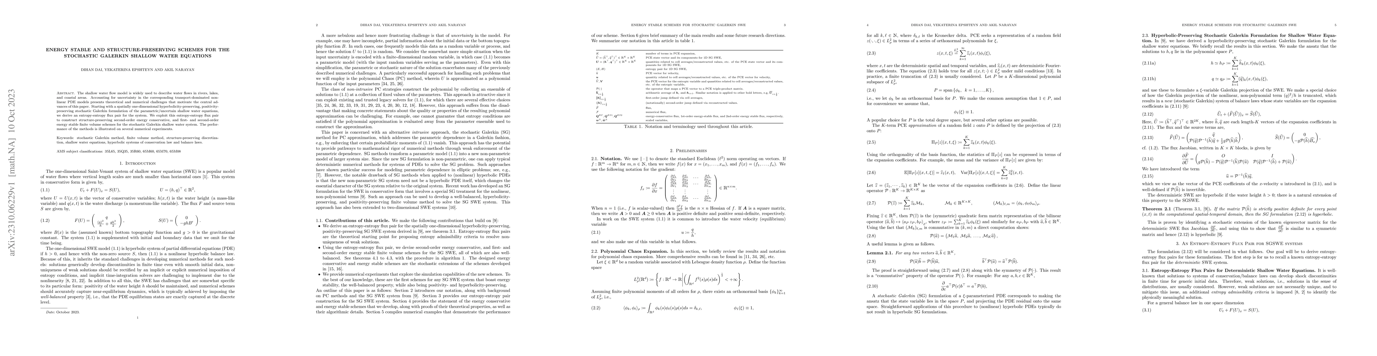 Thumbnail for Energy Stable and Structure-Preserving Schemes for the Stochastic
  Galerkin Shallow Water Equations