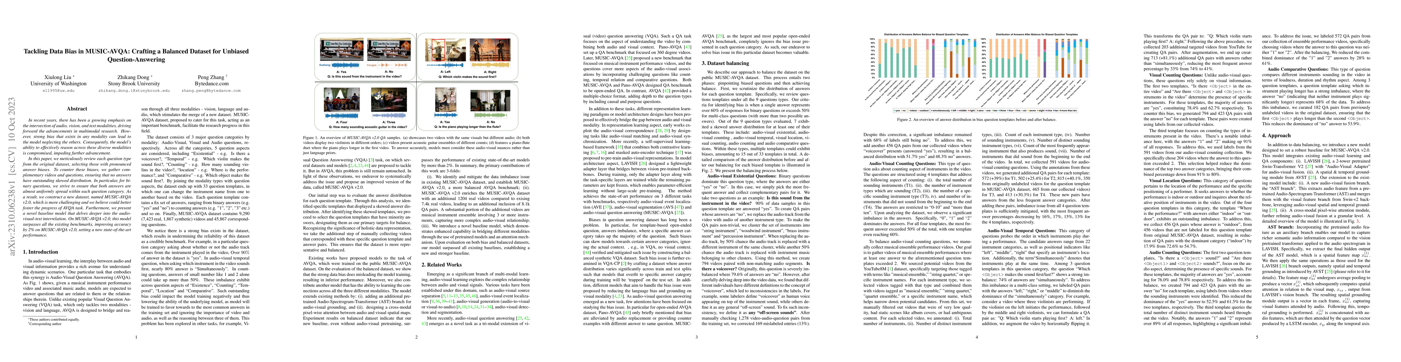Thumbnail for Tackling Data Bias in MUSIC-AVQA: Crafting a Balanced Dataset for
  Unbiased Question-Answering