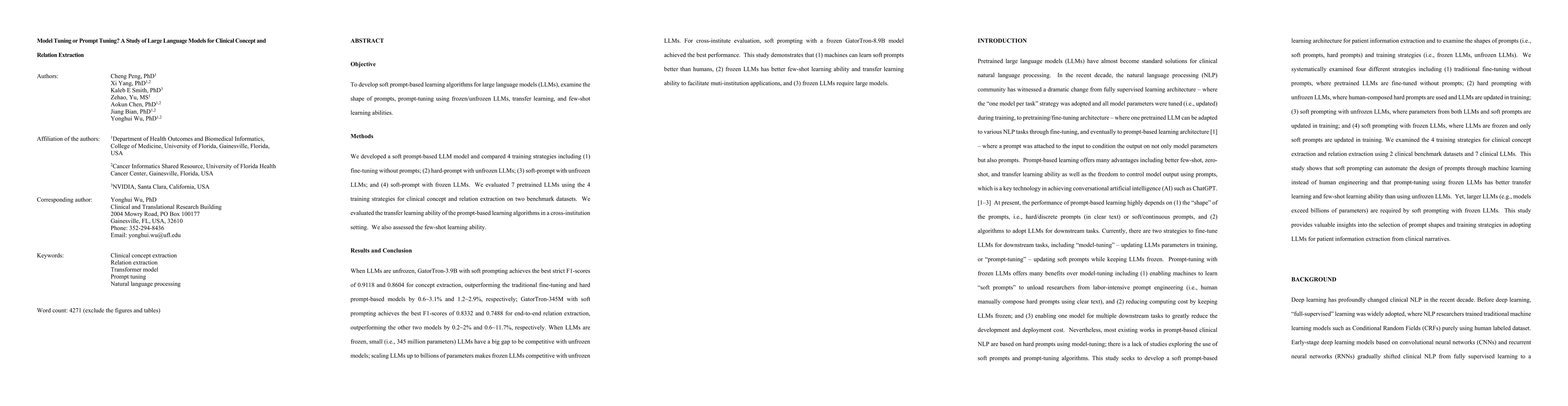 Thumbnail for Model Tuning or Prompt Tuning? A Study of Large Language Models for
  Clinical Concept and Relation Extraction
