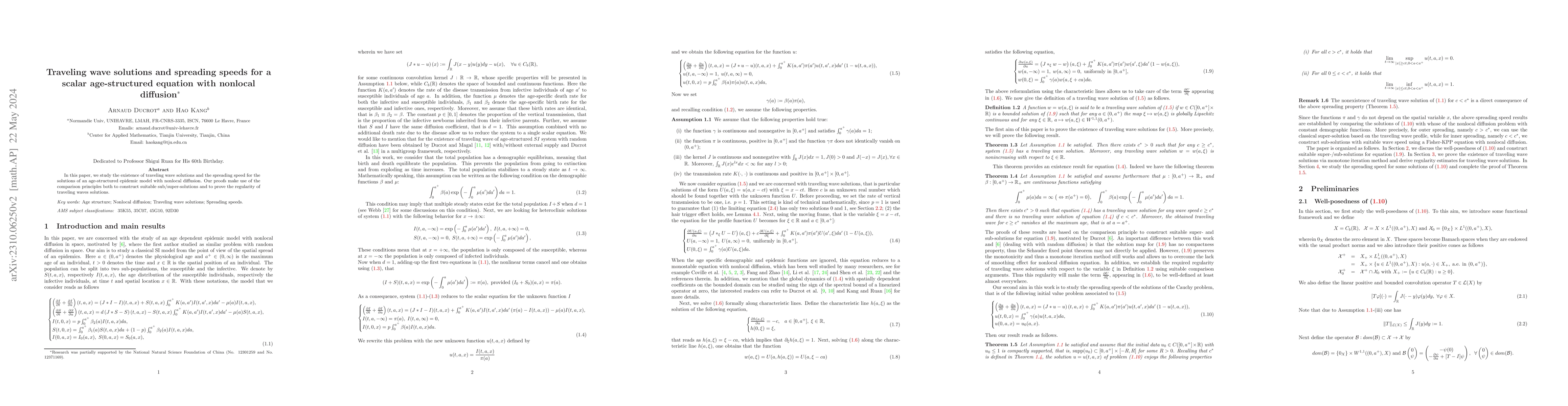 Thumbnail for Traveling wave solutions and spreading speeds for a scalar
  age-structured equation with nonlocal diffusion