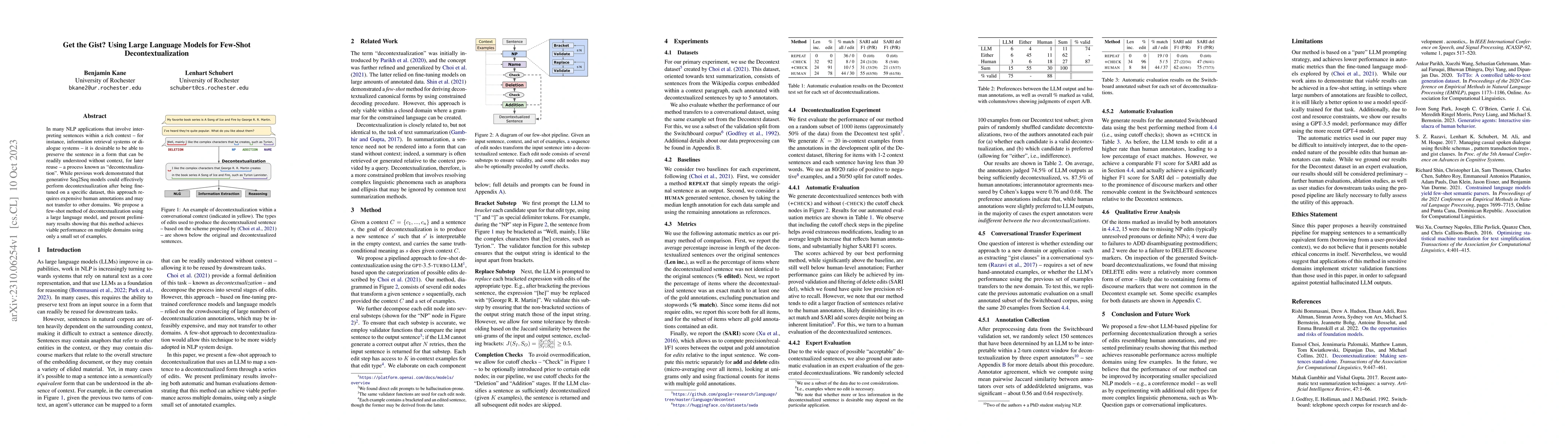 Thumbnail for Get the gist? Using large language models for few-shot
  decontextualization