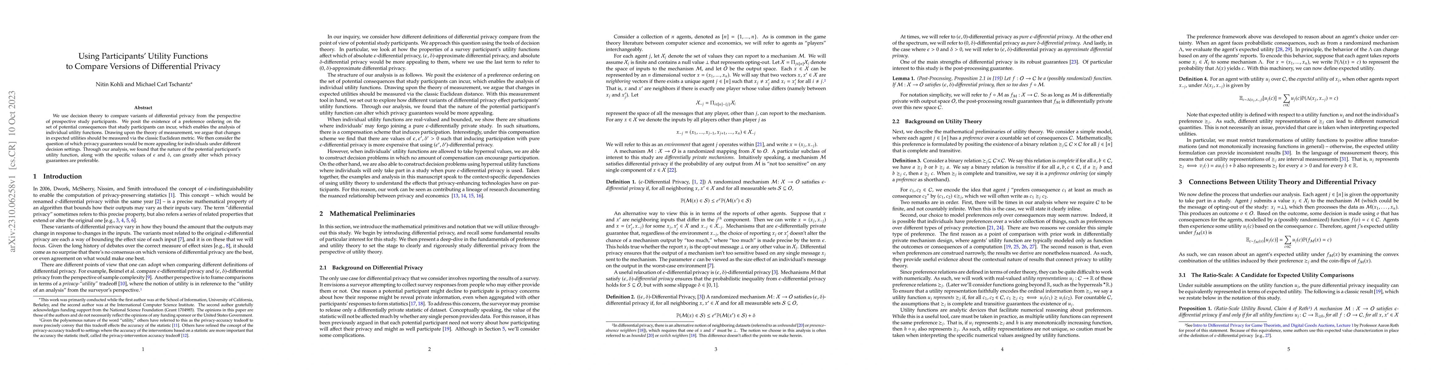 Thumbnail for Using Participants' Utility Functions to Compare Versions of
  Differential Privacy
