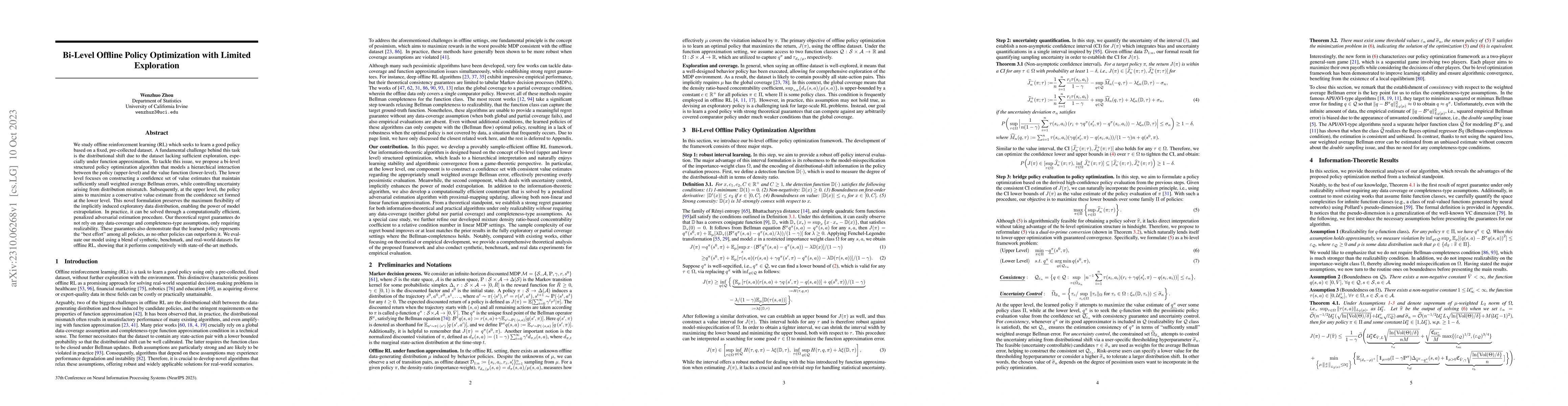 Thumbnail for Bi-Level Offline Policy Optimization with Limited Exploration