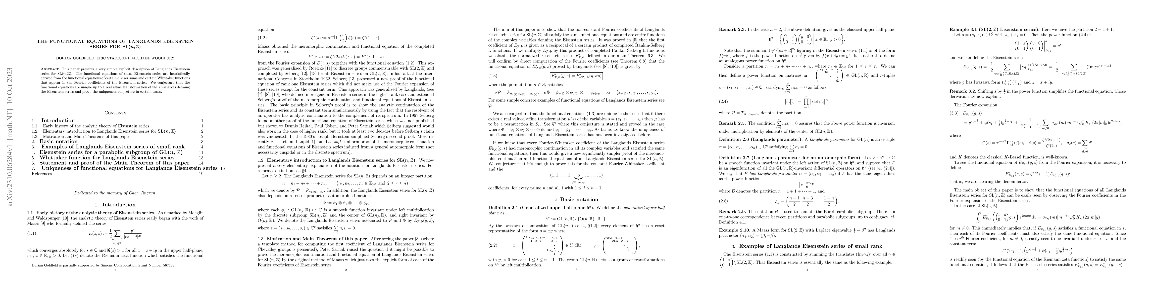 Thumbnail for The Functional Equations of Langlands Eisenstein Series for
  $SL(n,\mathbb Z)$