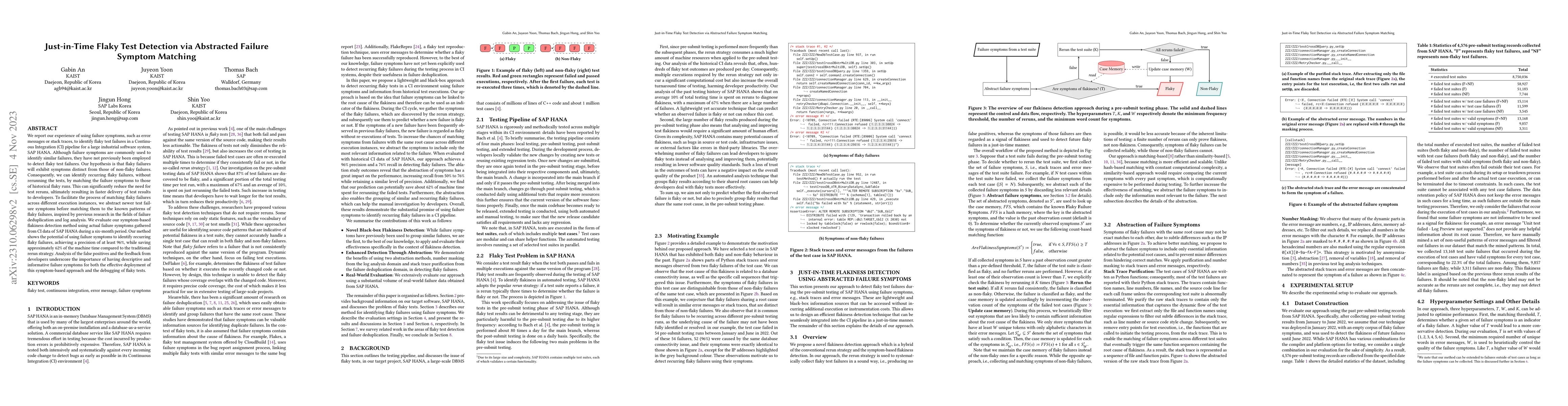 Thumbnail for Just-in-Time Flaky Test Detection via Abstracted Failure Symptom
  Matching