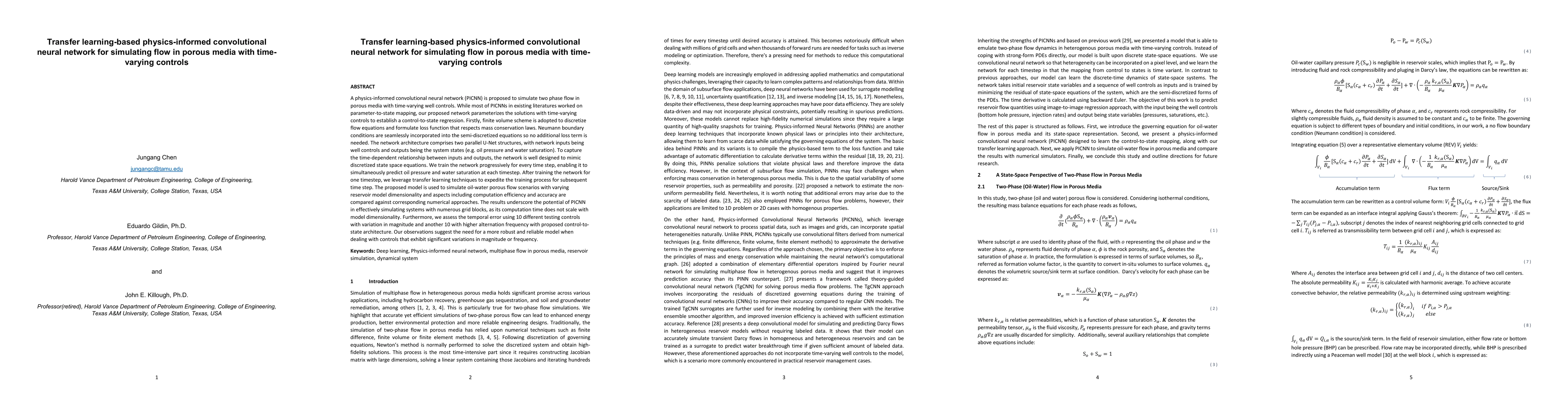 Thumbnail for Transfer learning-based physics-informed convolutional neural network
  for simulating flow in porous media with time-varying controls
