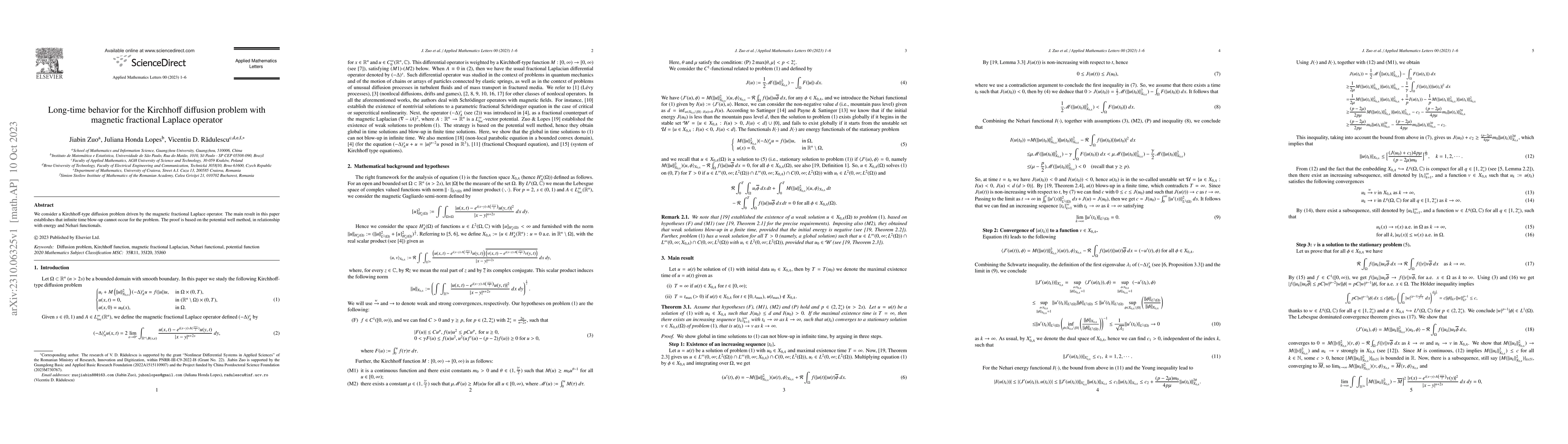 Thumbnail for Long-time behavior for the Kirchhoff diffusion problem with magnetic
  fractional Laplace operator