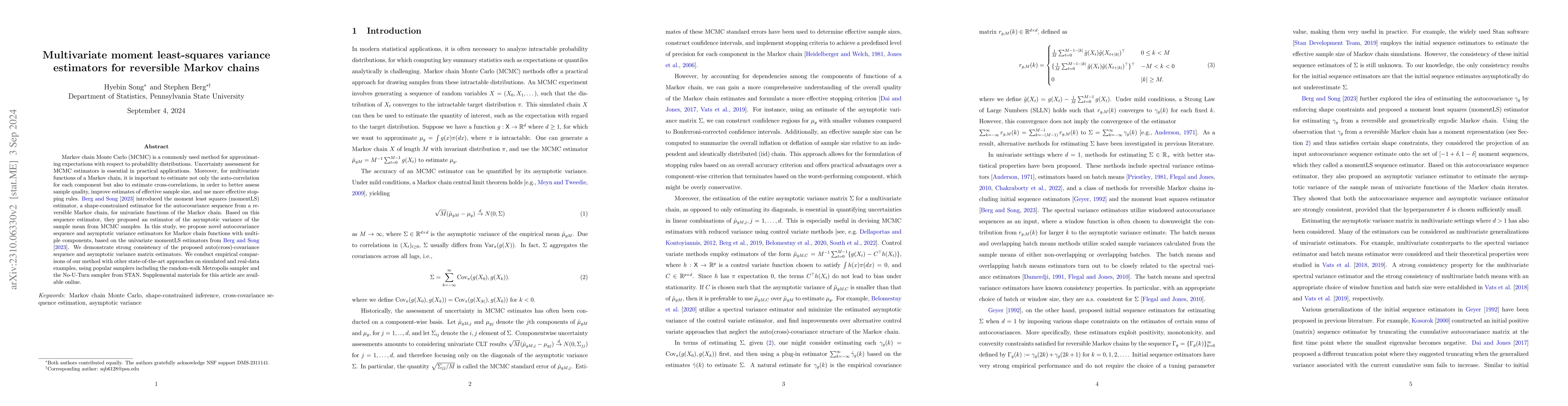 Thumbnail for Multivariate moment least-squares estimators for reversible Markov
  chains