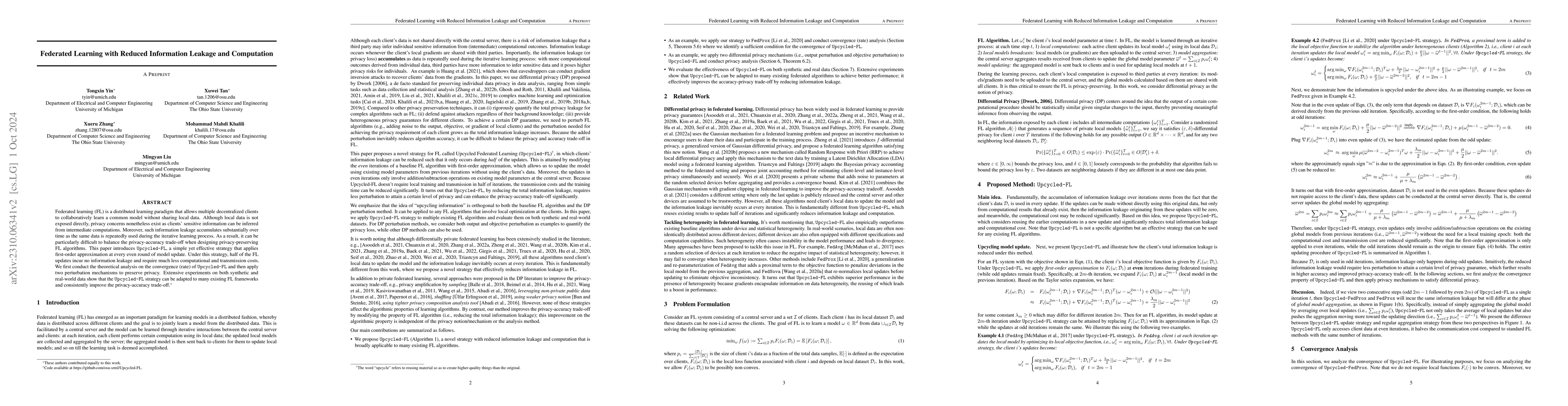 Thumbnail for Federated Learning with Reduced Information Leakage and Computation