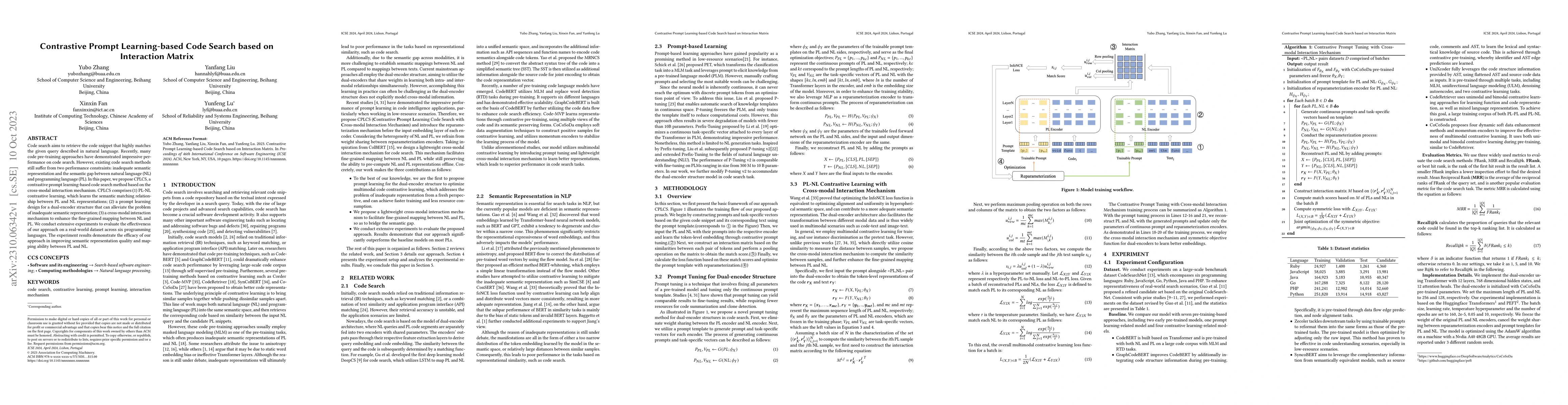 Thumbnail for Contrastive Prompt Learning-based Code Search based on Interaction
  Matrix