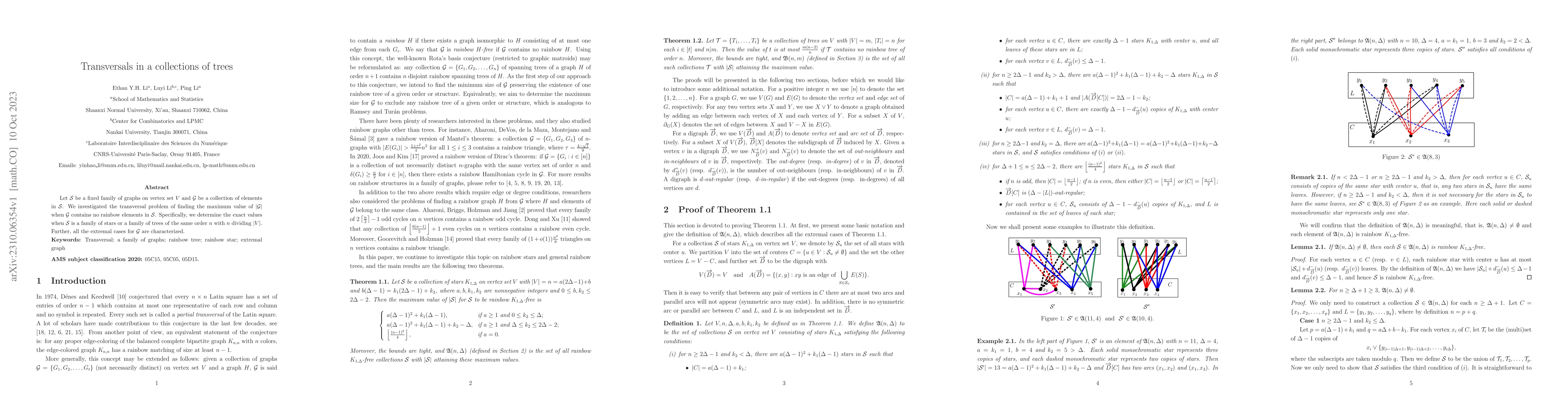 Thumbnail for Transversals in a collections of trees