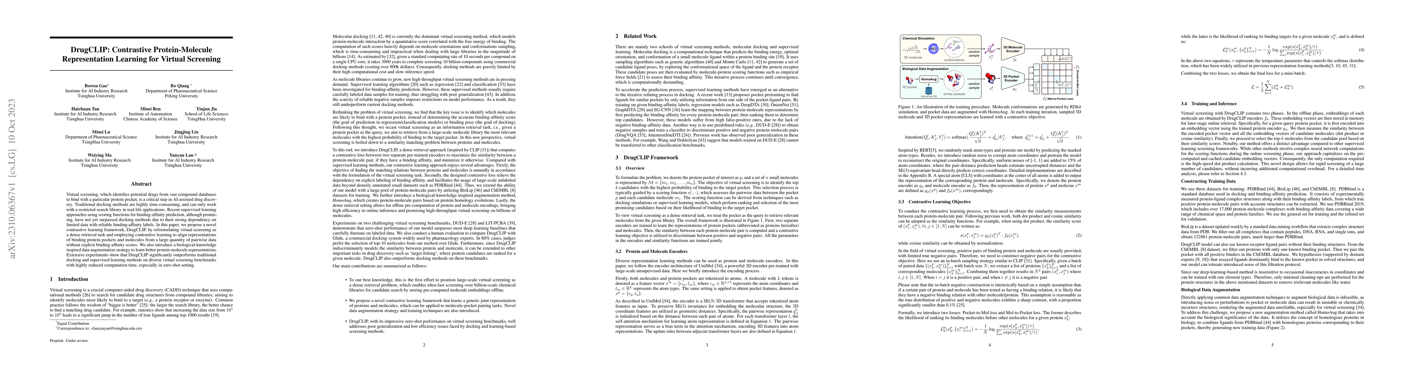 Thumbnail for DrugCLIP: Contrastive Protein-Molecule Representation Learning for
  Virtual Screening