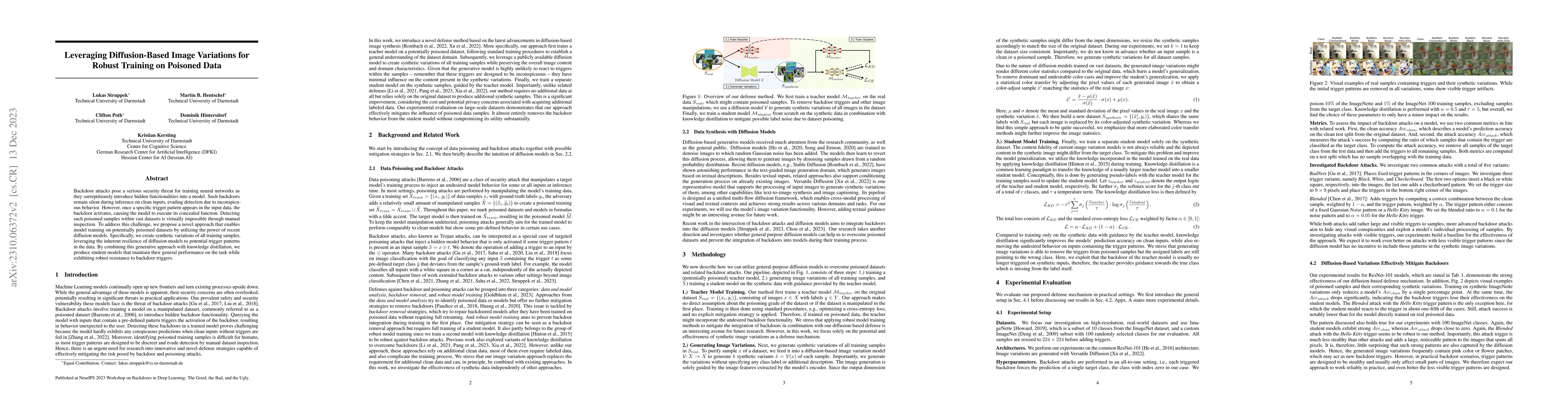 Thumbnail for Leveraging Diffusion-Based Image Variations for Robust Training on
  Poisoned Data