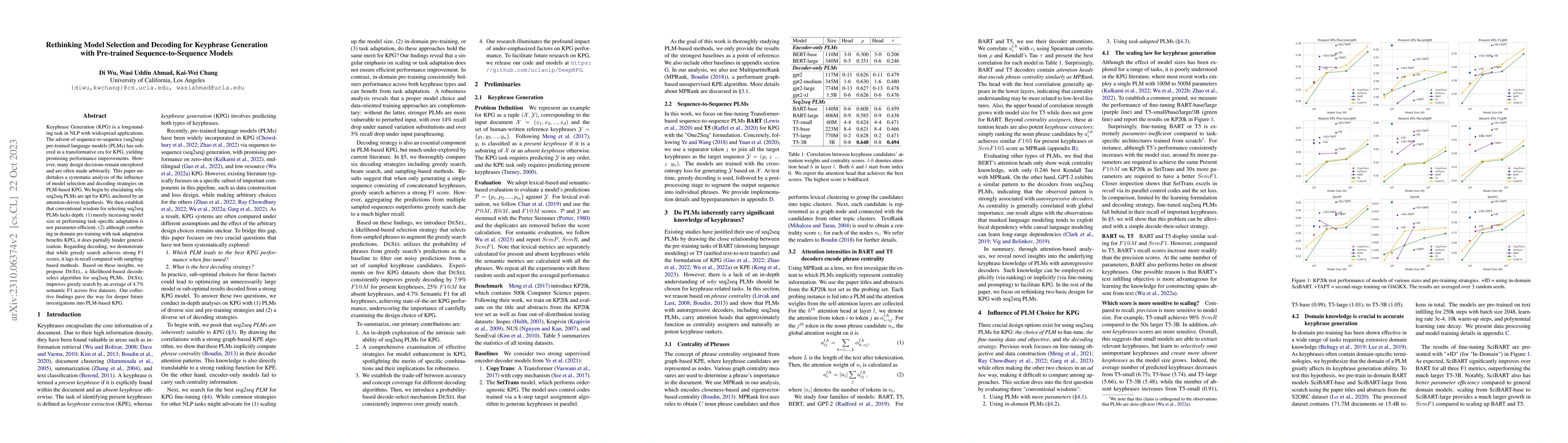 Thumbnail for Rethinking Model Selection and Decoding for Keyphrase Generation with
  Pre-trained Sequence-to-Sequence Models