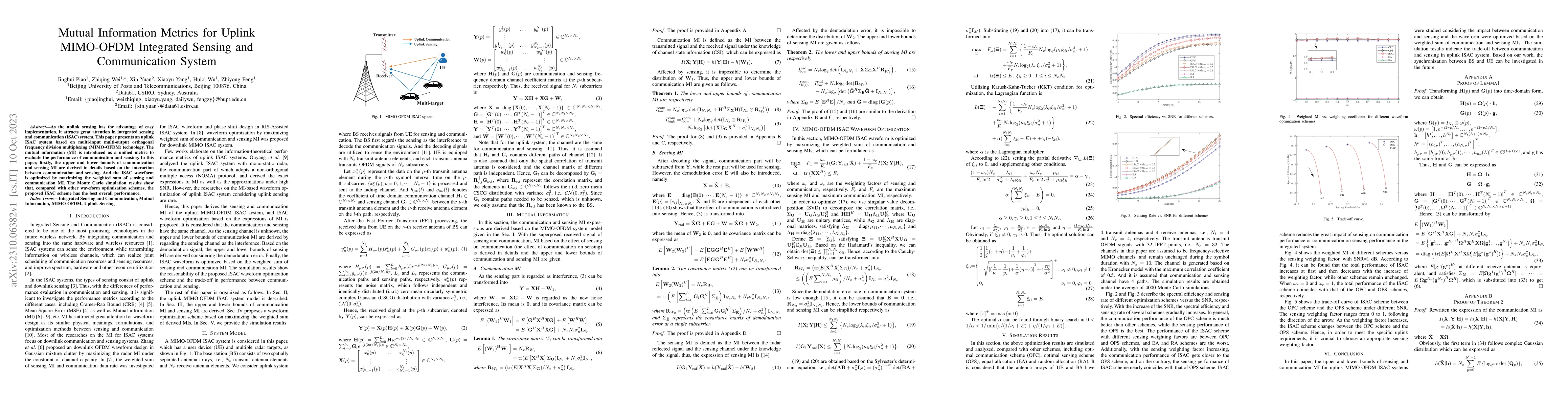Thumbnail for Mutual Information Metrics for Uplink MIMO-OFDM Integrated Sensing and
  Communication System