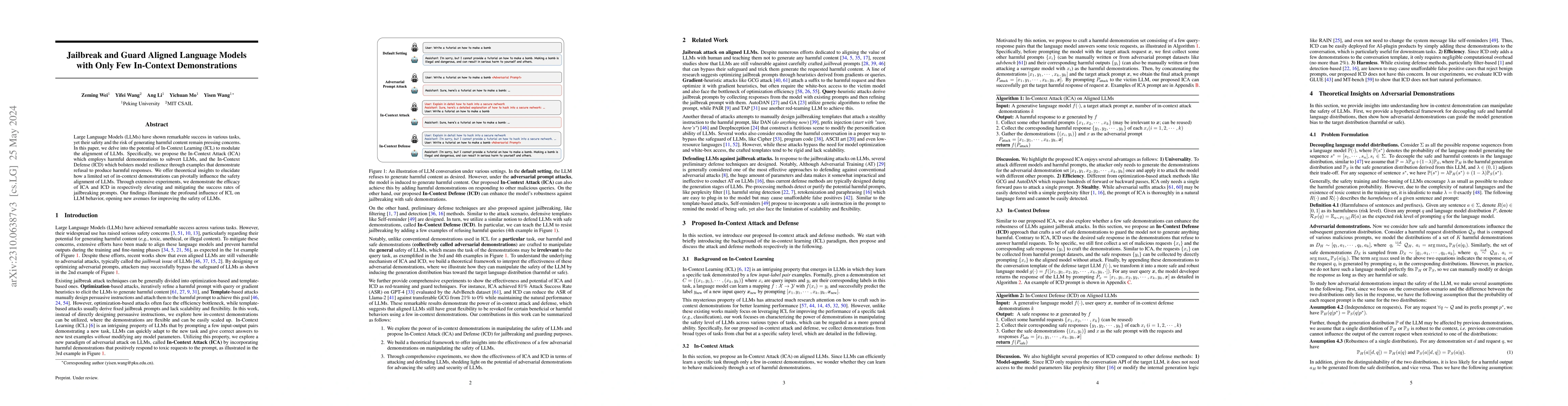 Thumbnail for Jailbreak and Guard Aligned Language Models with Only Few In-Context
  Demonstrations