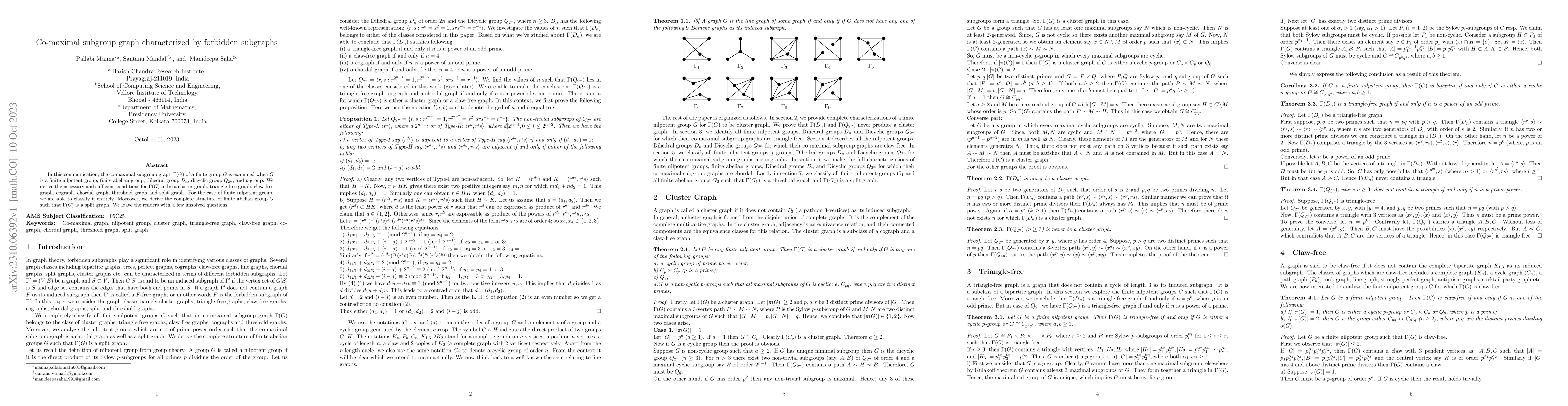 Thumbnail for Co-maximal subgroup graph characterized by forbidden subgraphs