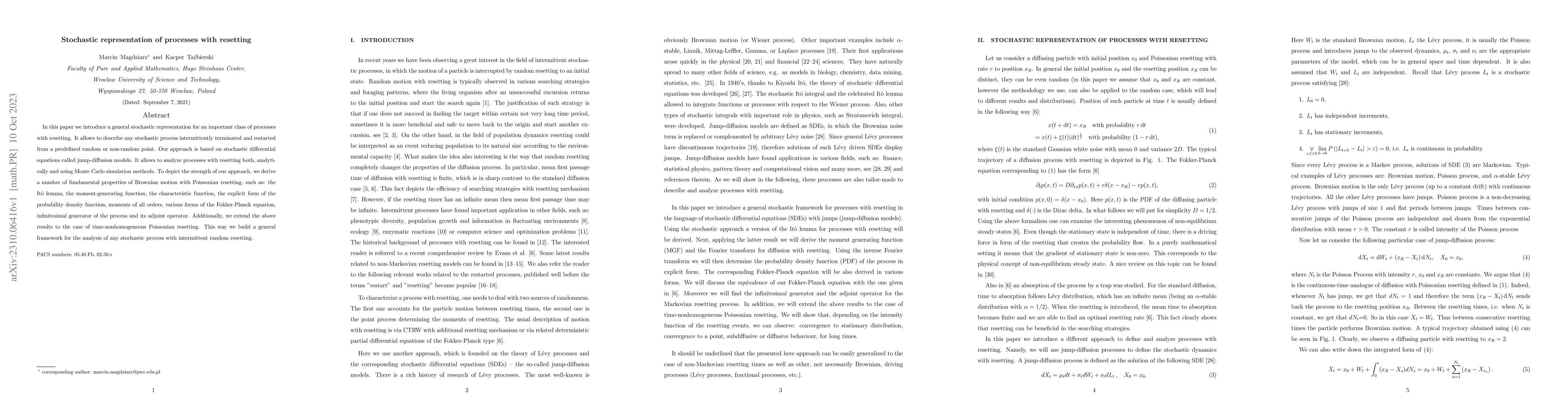Thumbnail for Stochastic representation of processes with resetting