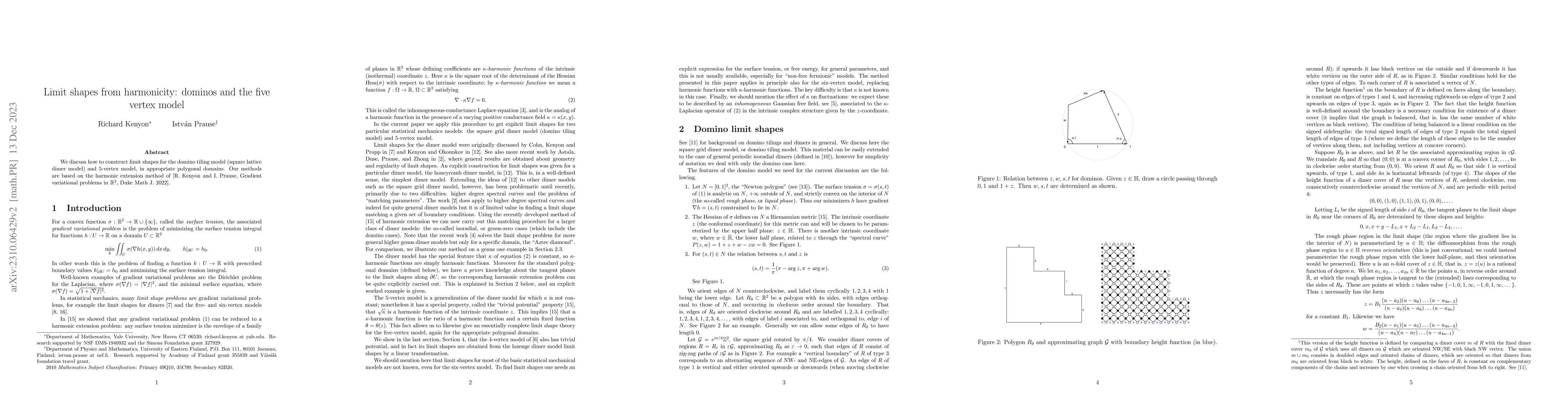 Thumbnail for Limit shapes from harmonicity: dominos and the five vertex model