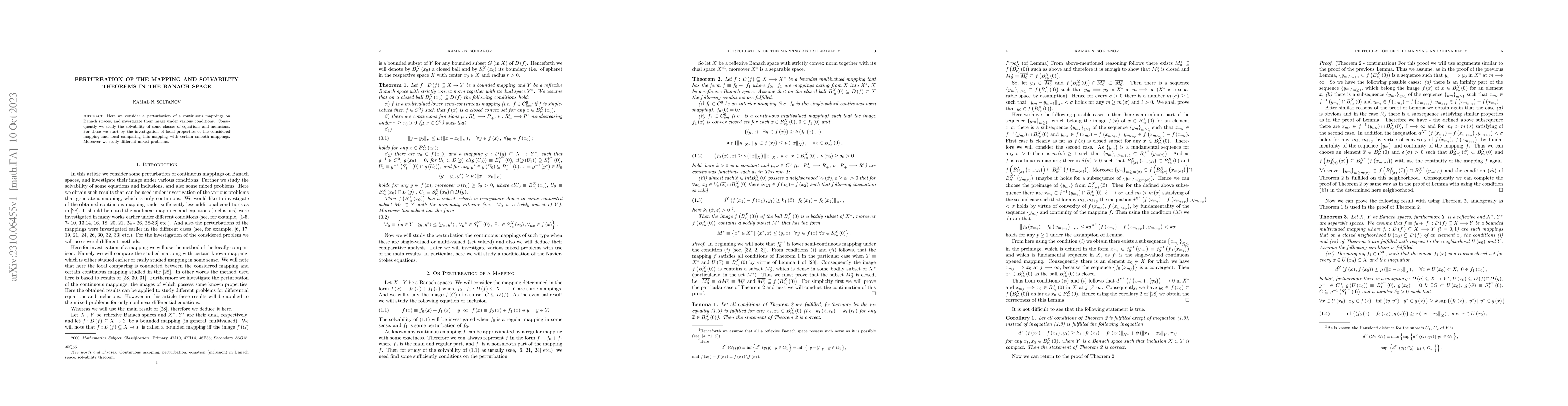 Thumbnail for Perturbation of the mapping and solvability theorems in Banach space
