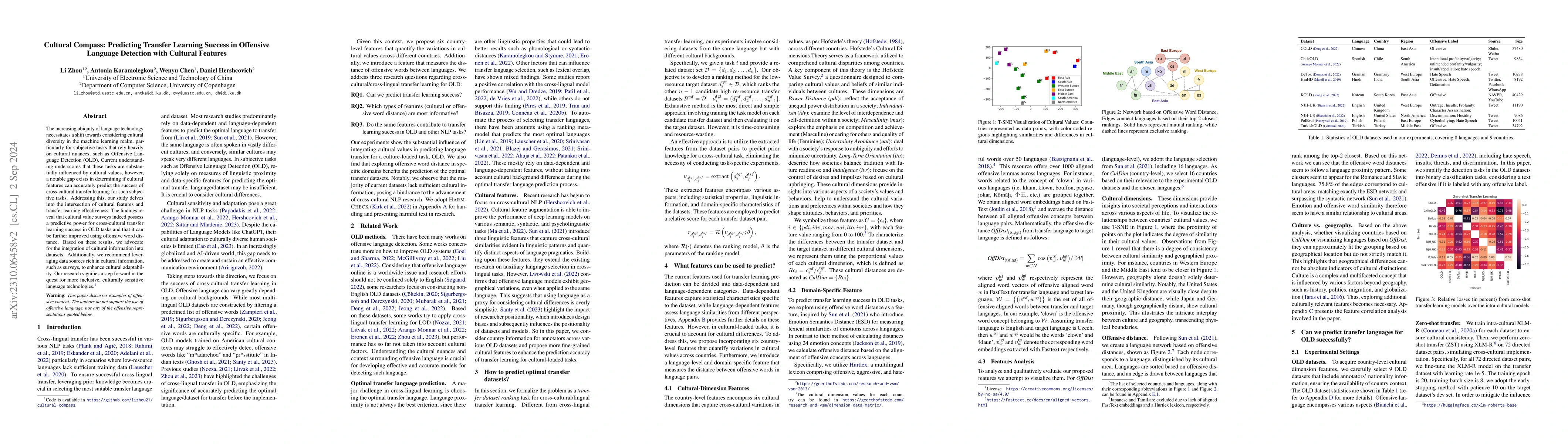 Thumbnail for Cultural Compass: Predicting Transfer Learning Success in Offensive
  Language Detection with Cultural Features