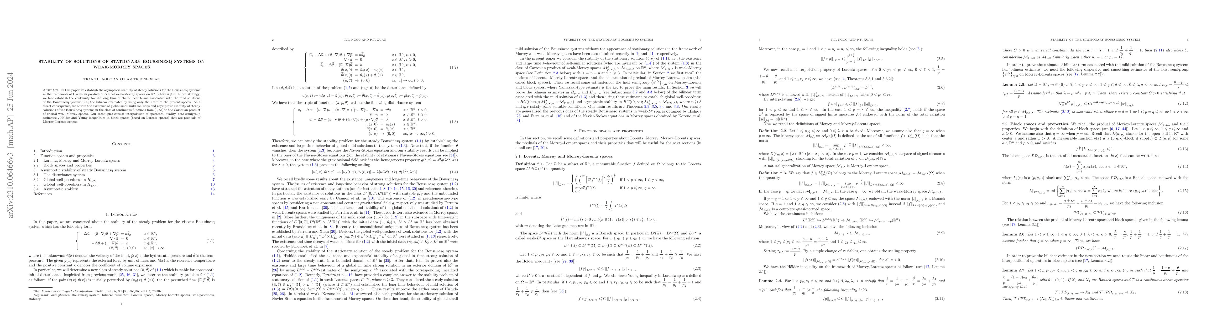 Thumbnail for Stability of solutions of stationary Boussinesq systems on weak-Morrey
  spaces