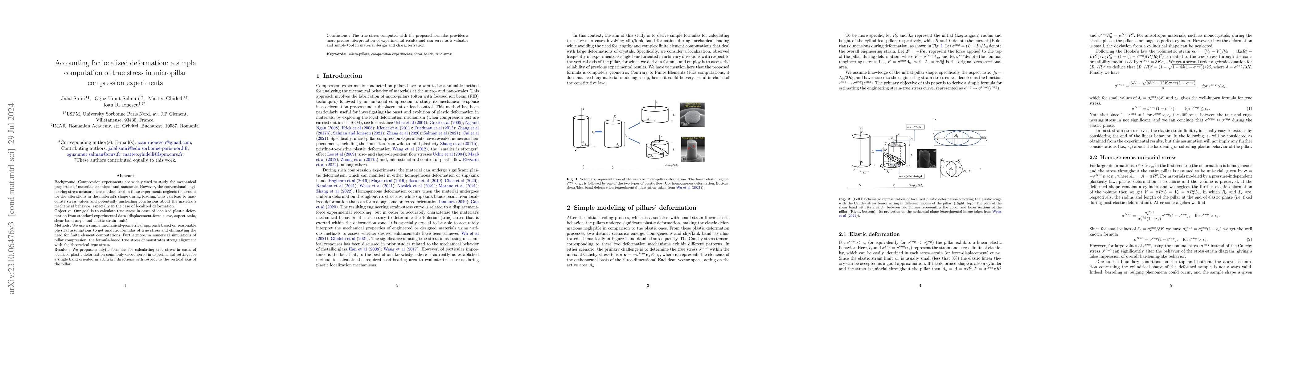 Thumbnail for Accounting for localized deformation: a simple computation of true
  stress in micropillar compression experiments
