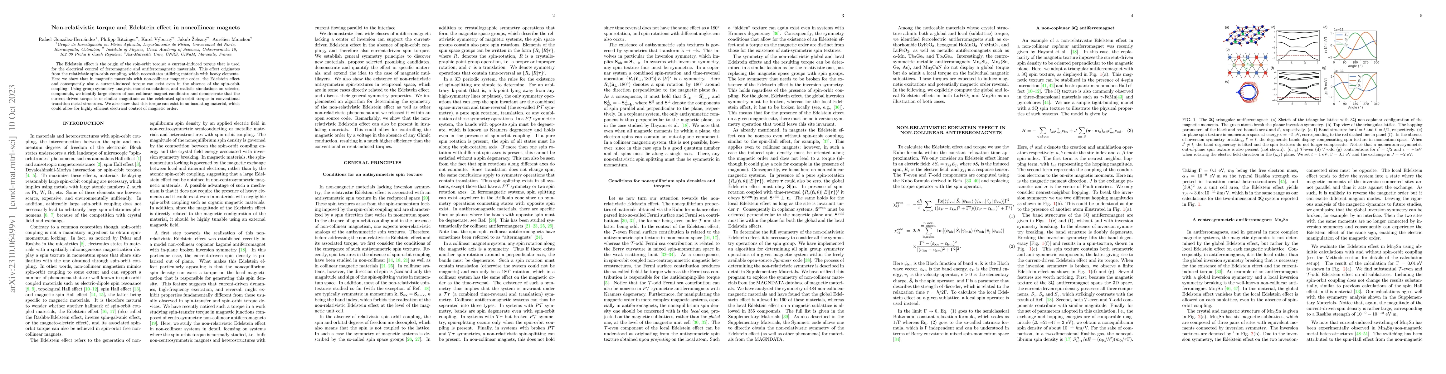 Thumbnail for Non-relativistic torque and Edelstein effect in noncollinear magnets