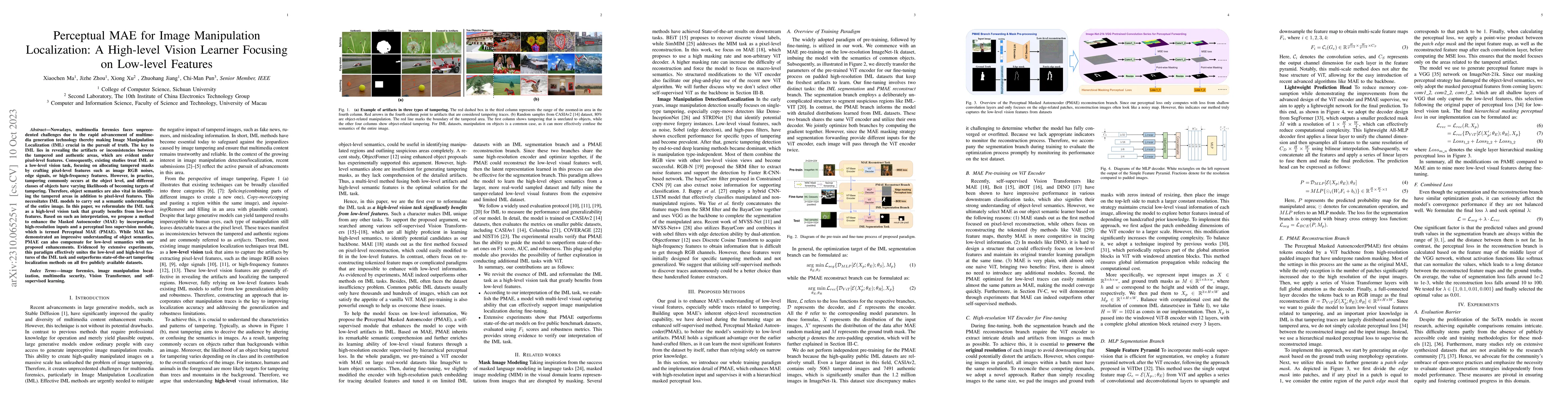 Thumbnail for Perceptual MAE for Image Manipulation Localization: A High-level Vision
  Learner Focusing on Low-level Features