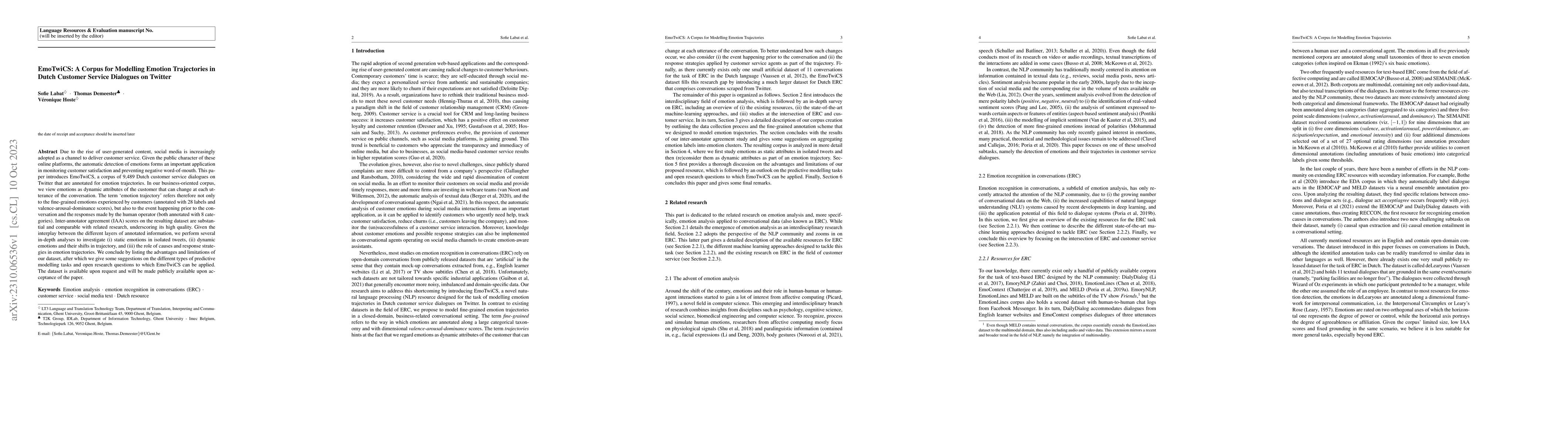 Thumbnail for EmoTwiCS: A Corpus for Modelling Emotion Trajectories in Dutch Customer
  Service Dialogues on Twitter