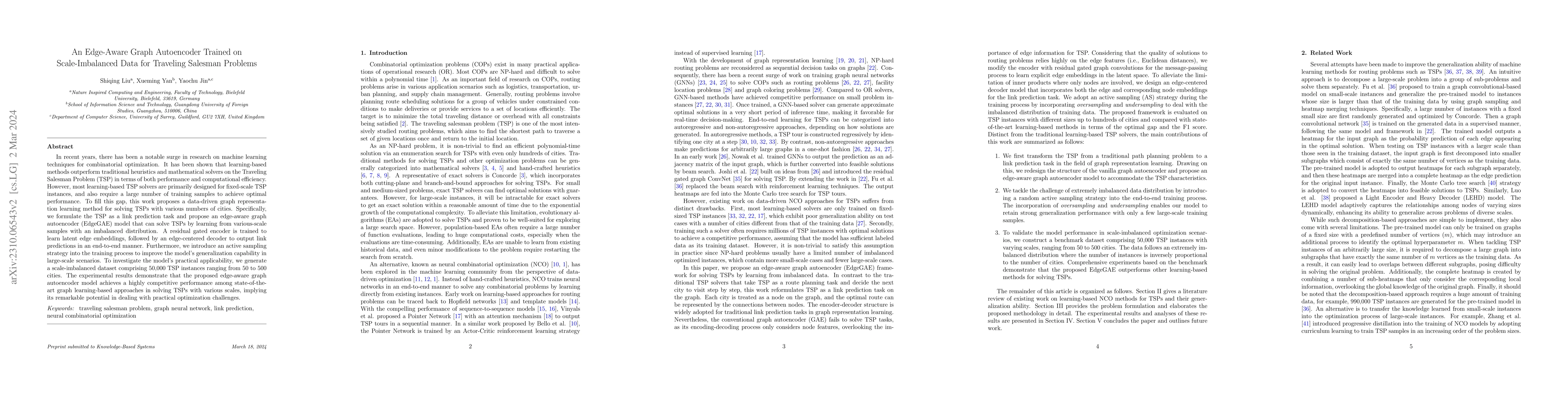 Thumbnail for An Edge-Aware Graph Autoencoder Trained on Scale-Imbalanced Data for
  Traveling Salesman Problems