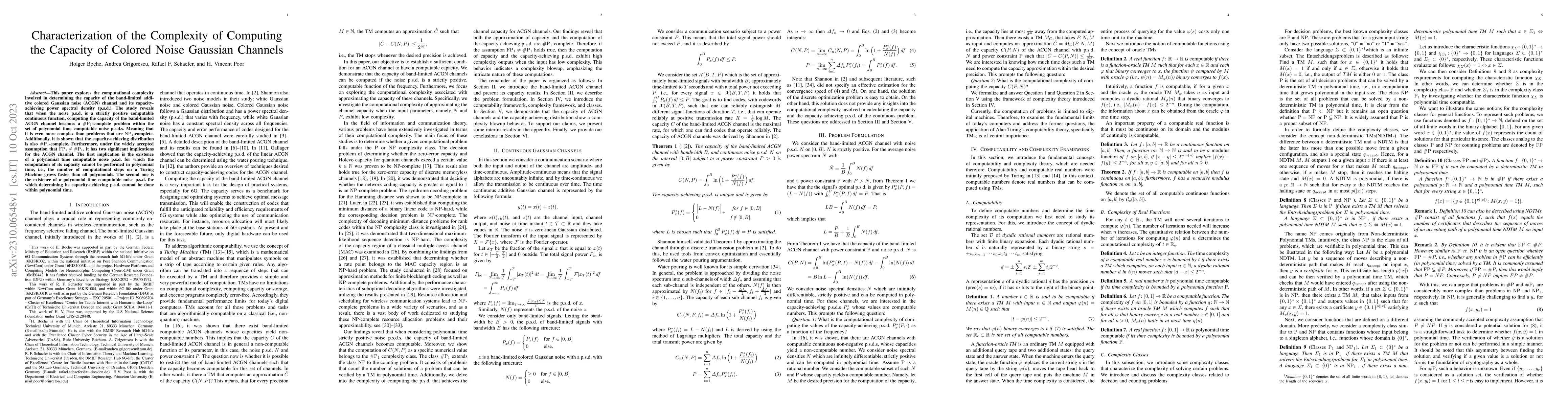 Thumbnail for Characterization of the Complexity of Computing the Capacity of Colored
  Noise Gaussian Channels