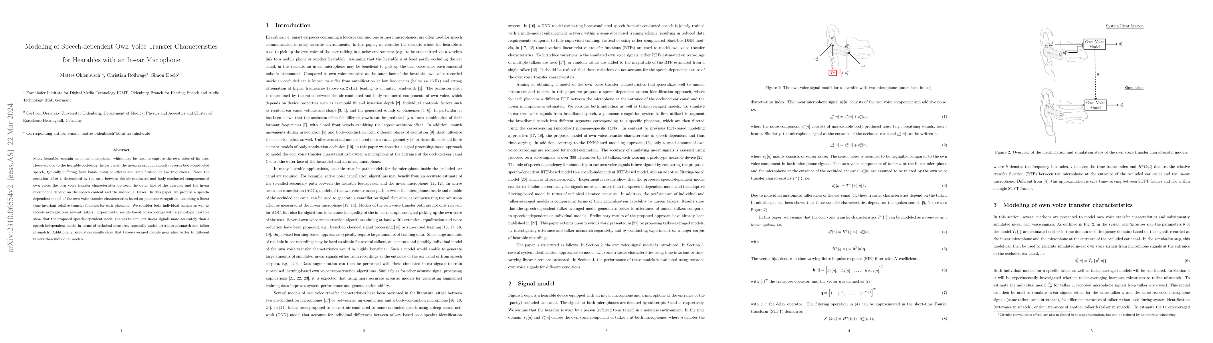 Thumbnail for Modeling of Speech-dependent Own Voice Transfer Characteristics for
  Hearables with In-ear Microphones