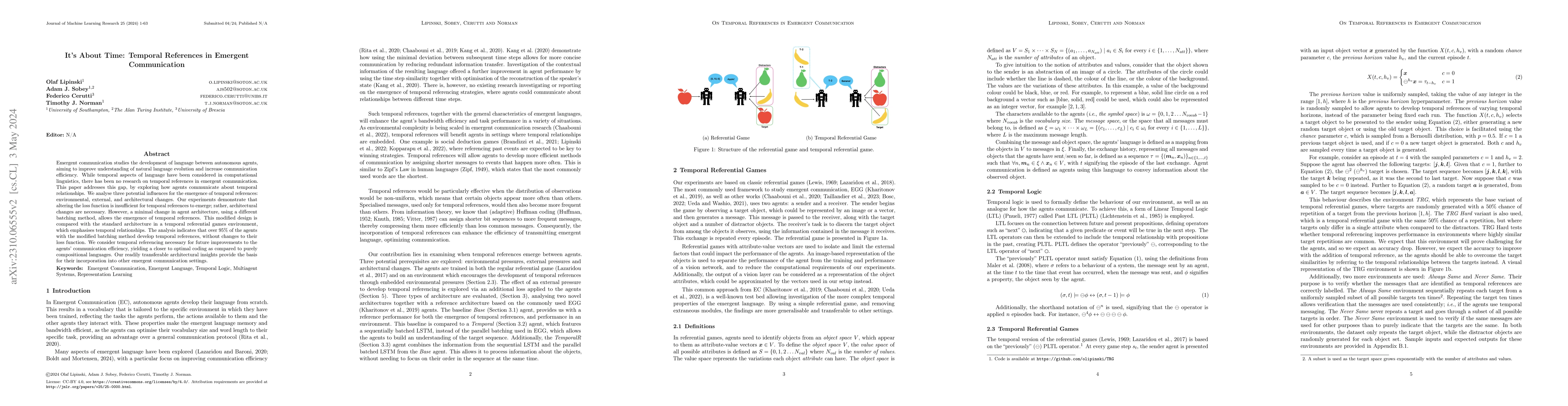 Thumbnail for It's About Time: Temporal References in Emergent Communication